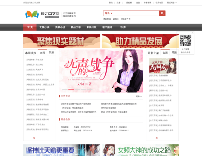 长江中文网首页截图，仅供参考